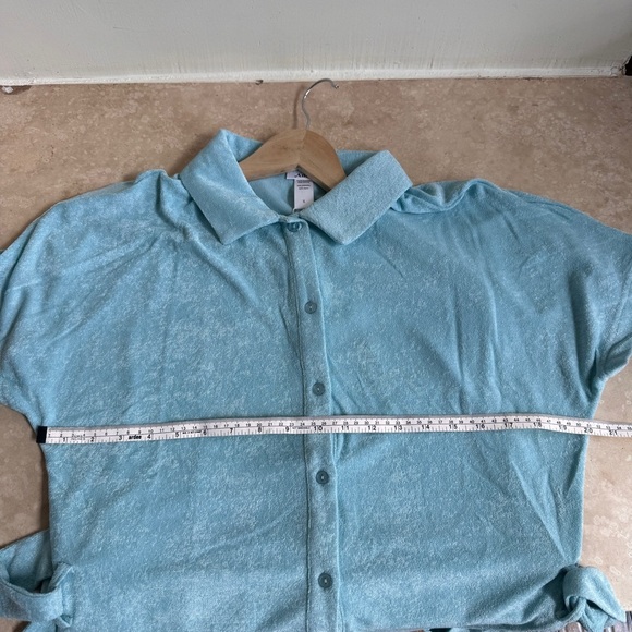 Andie Swim Light Blue Short Sleeve Collar Button Up Shorts Romper Womens Size S - Picture 9 of 16